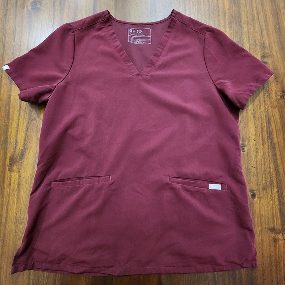 FIGS Scrubs Casma Three-Pocket Top V- Neck Burgundy  Technical Collection L - Picture 4 of 9